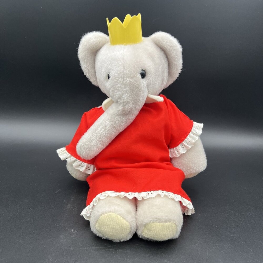 Babar Queen Celeste Elephant Plush 15" Eden Toys Inc Red Dress ‘77 Red Dress Toy
